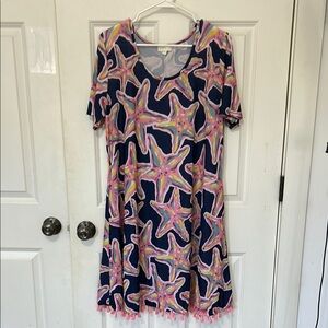 Simply Southern navy Savannah starfish sundress size XL fringe short sleeve